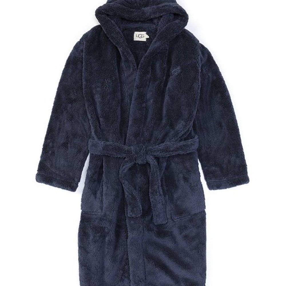 NWT UGG MEN'S PLUSH BECKETT HOODED BATH ROBE NAVY‎ BLUE XL/XXL
